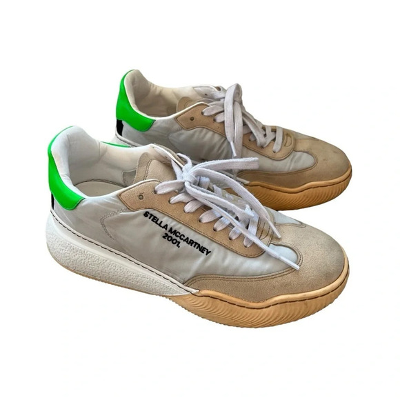 Stella McCartney Loop Lace Up Sneakers Neon Green White 37 Summer Streetwear - Picture 1 of 10